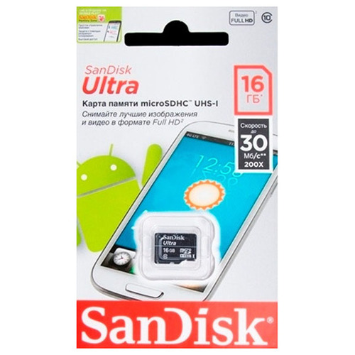 Карта памяти на 16 Гб SanDisk microSD (class 10)